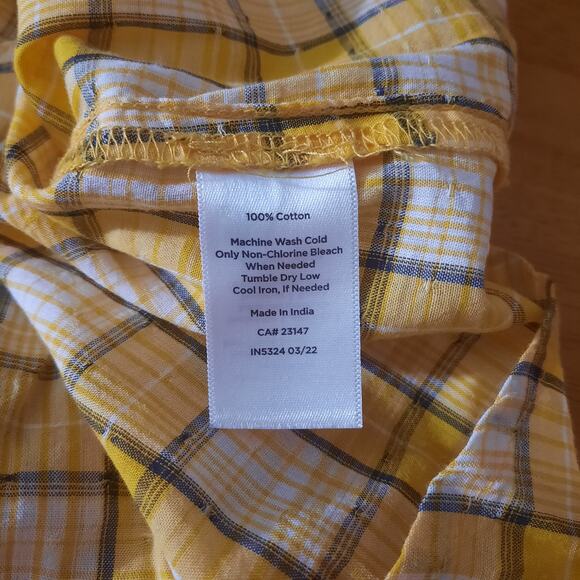 Talbots Womens Yellow Plaid Ruffle Trim Popover Blouse Size XS - Picture 4 of 5